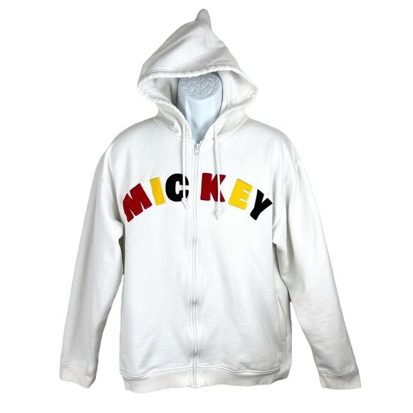Disneyland Sweater Adult Medium White Hoodie Zip Up Mickey Mouse